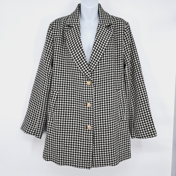 Aura No Bad Angles Oversized Houndstooth Wool Blend Gold‎ Button Blazer Size M - Picture 2 of 13